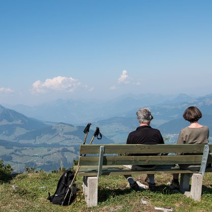 panoramic view at diverse peaks in the hiking region Kössen