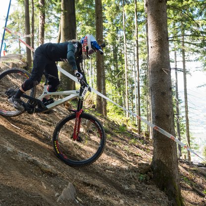 Biker on the downhill trail in the forest  | © Marc Schwarz Photography